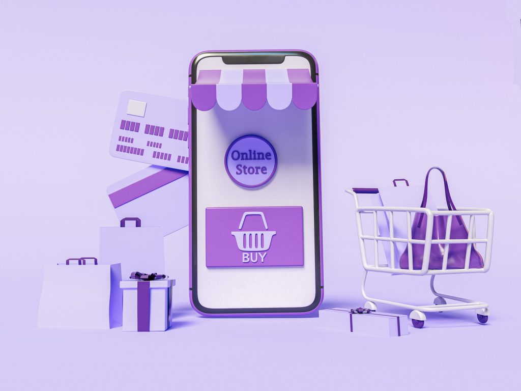 An ecommerce website coming out of a phone to represent a digital storefront