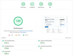 Screenshot of a good Google PageSpeed Insights report