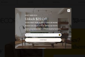 $25 off website popup on an eCommerce website